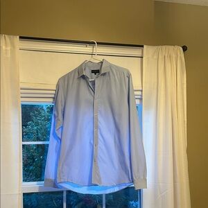 Men's Slim Fit Light Blue and White Stripe Button-Up Shirt Neck 15.5